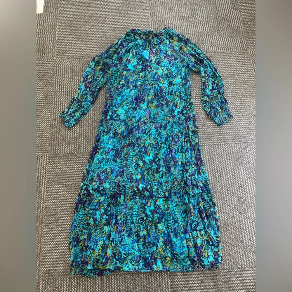 NWT By Anthropologie The Marais Printed Chiffon Maxi Dress In Blue, size XL - Picture 2 of 12
